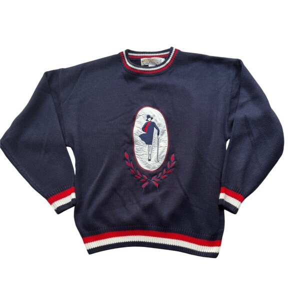 Vtg 90s Large Sweater Embroidered Golf Golfer Girl, Y2k Clothing, Preppy Sweater - Picture 1 of 4